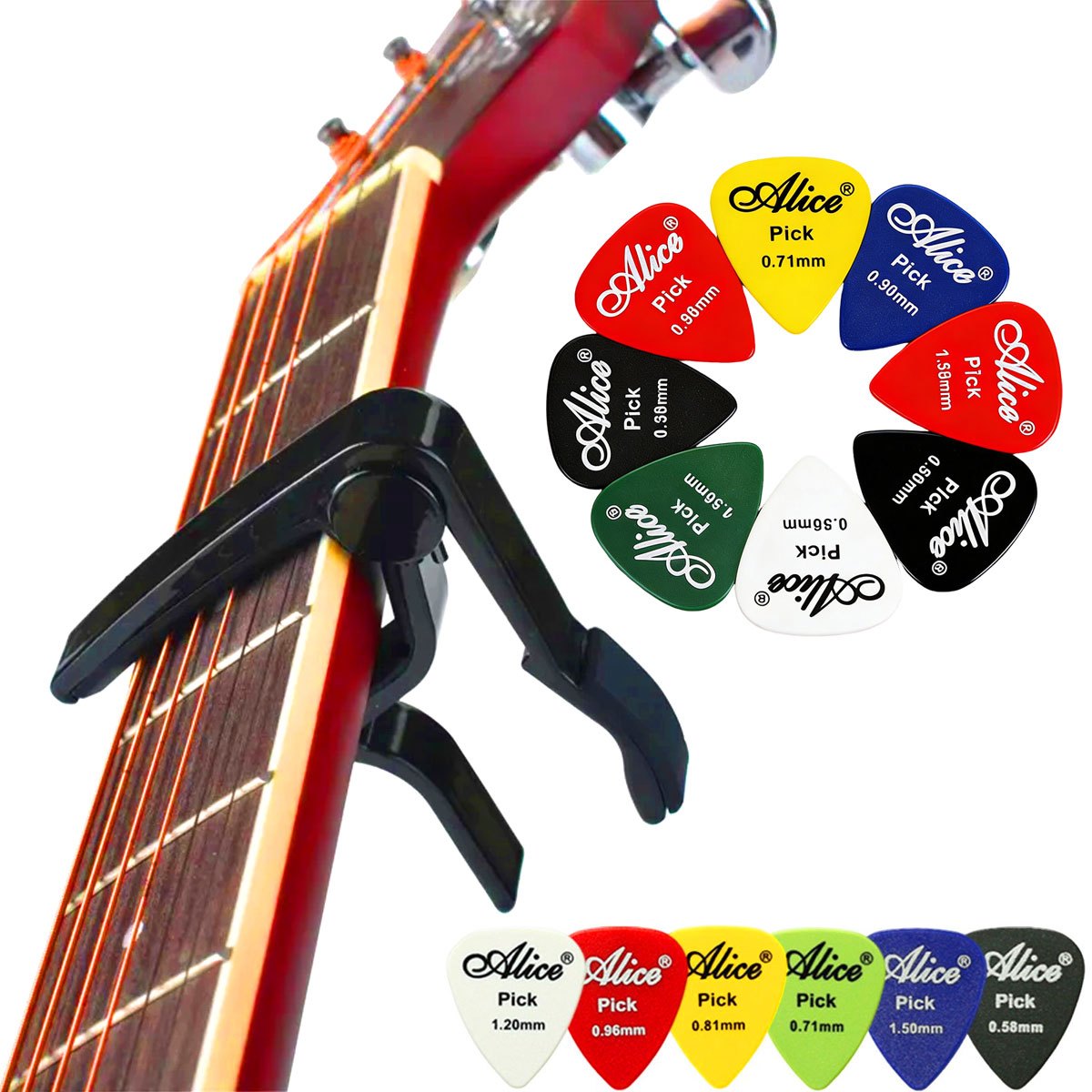 Electric Guitar Pick Pack - 블랙 합금 퀵 체인지 기타 카포와